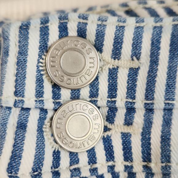 Vintage Maurices Womens Blue White Striped Denim Mini Skirt Size 0 Y2K Engineer - Picture 6 of 11